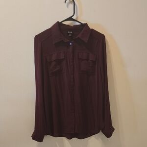 a.n.a Maroon Button Down Long Sleeve Shirt